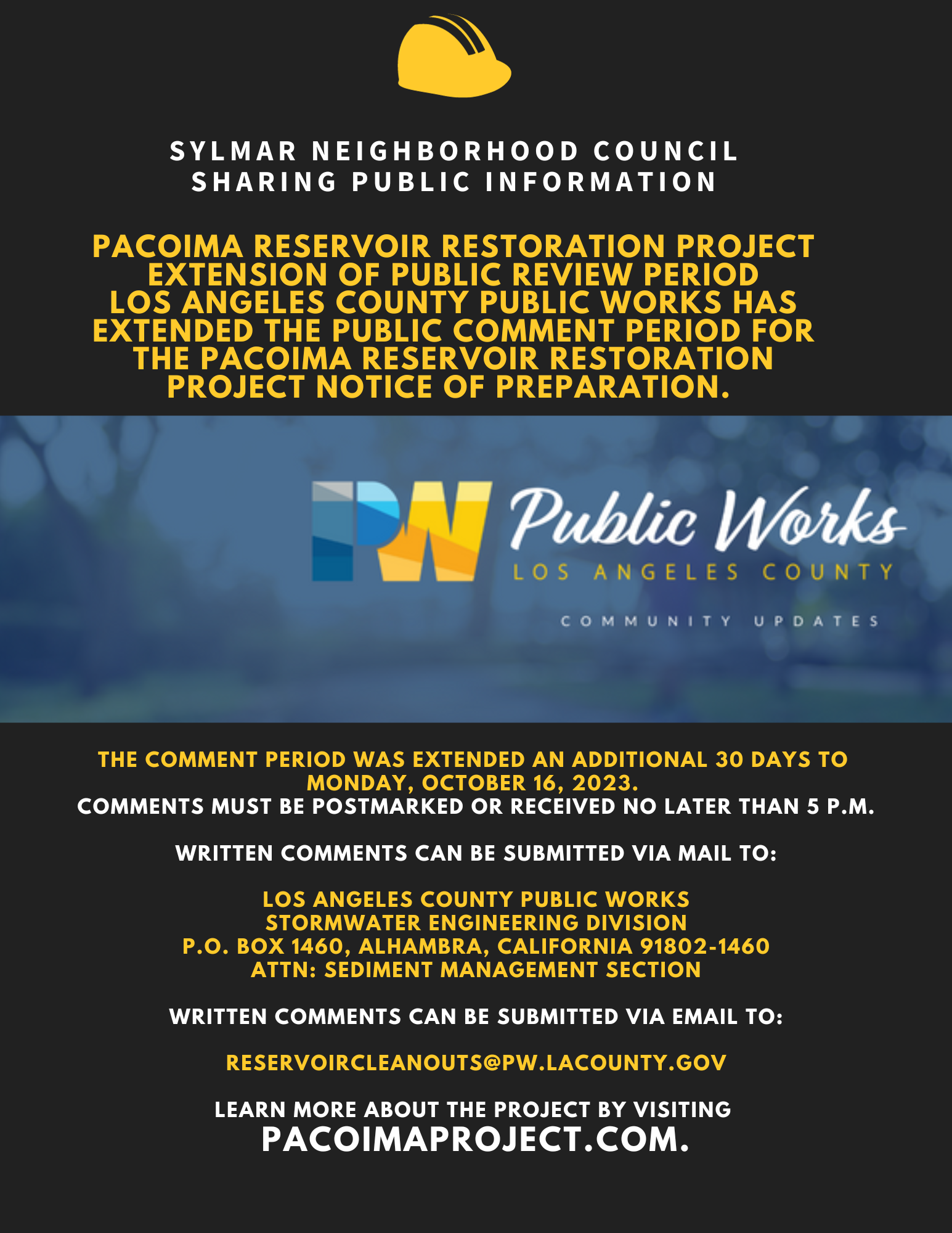 COMMUNITY NOTICE - Public Comment about Pacoima Dam Sediment Removal