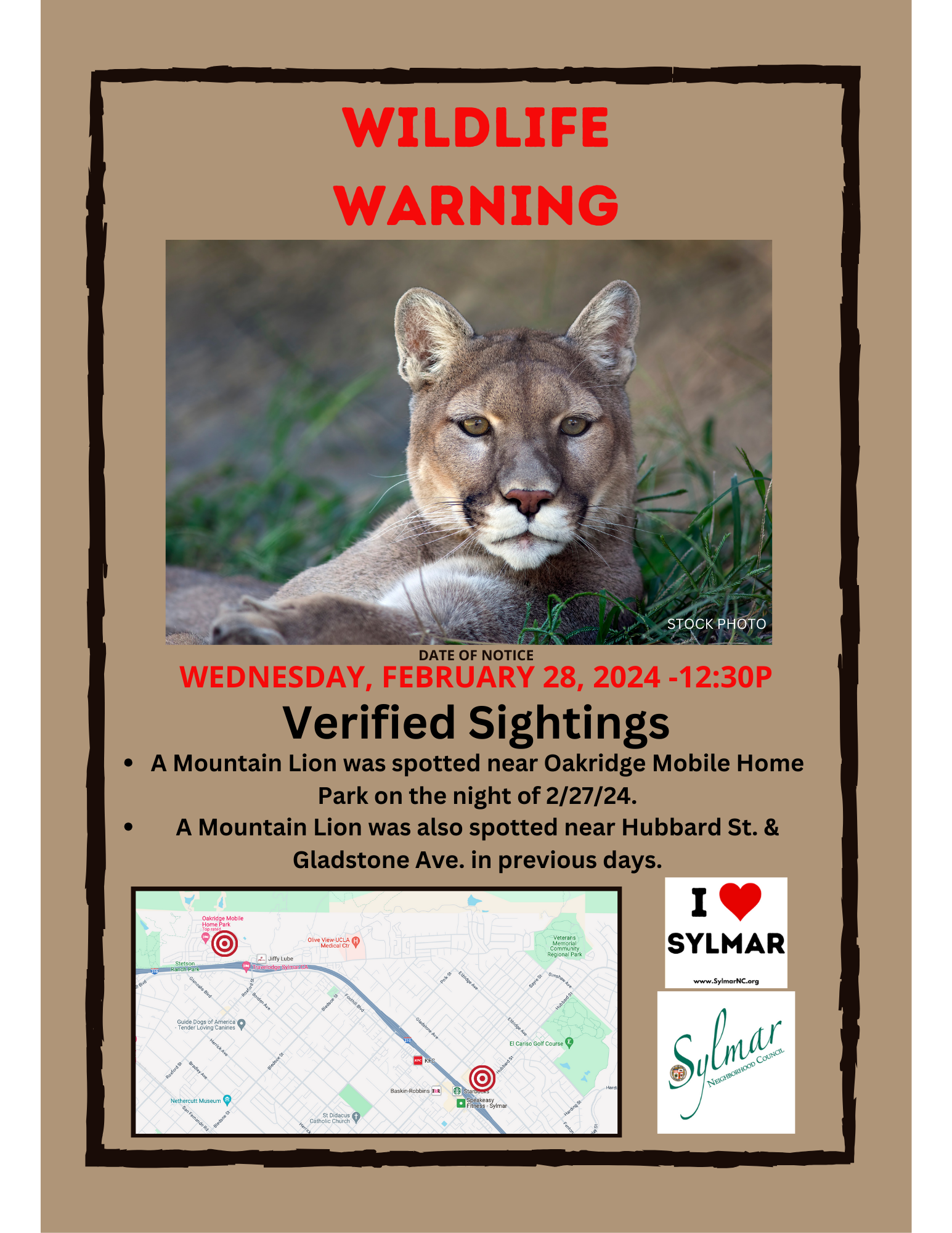 Mountain Lion Warning • Sylmar 2/28/24