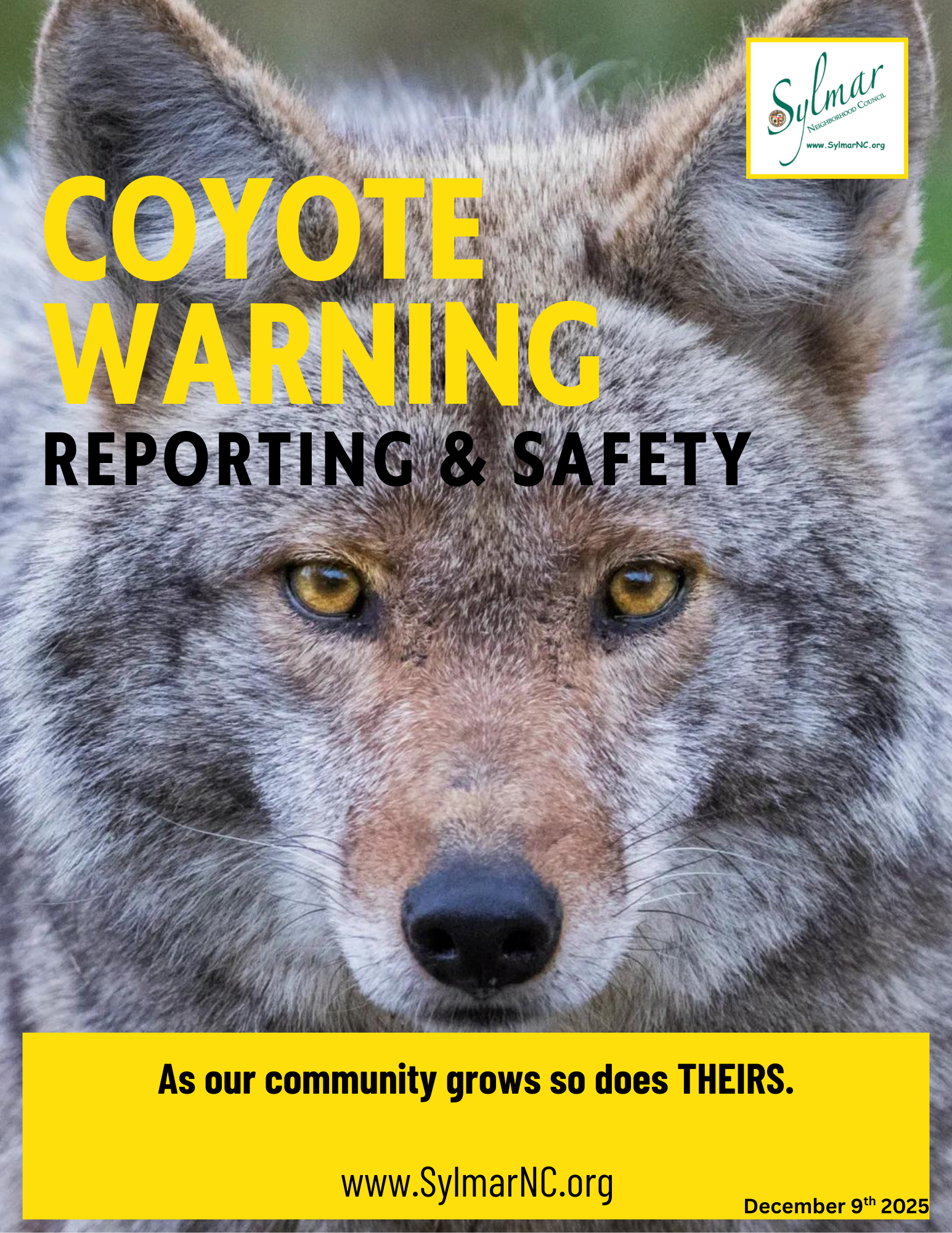 Wildlife Warning • Coyotes • December 9th, 2025