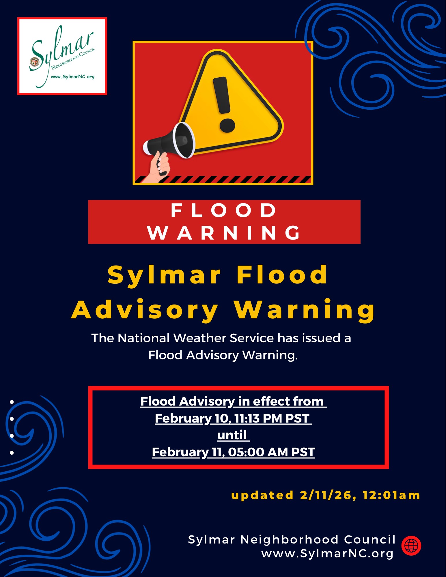 ADVISORY • FLOOD WARNING • Tues. Feb. 10th, 1026