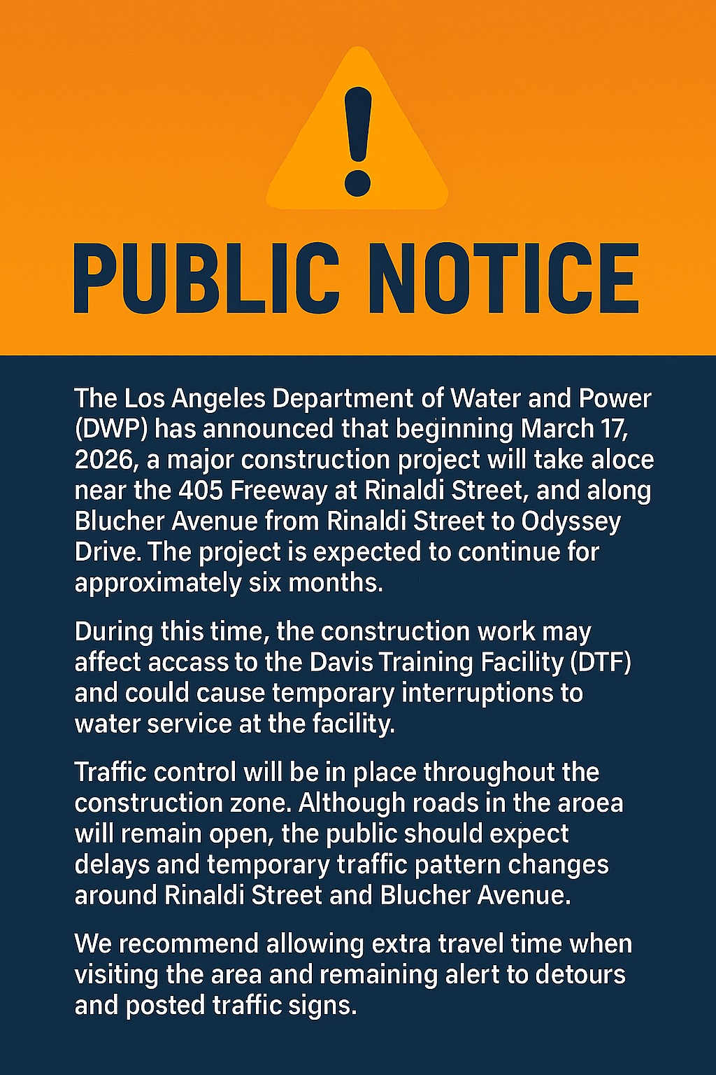 Construction alert: Starting March 17, DWP