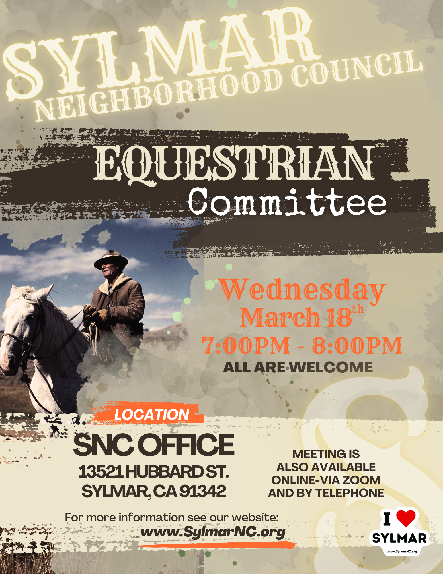 Sylmar Equestrian Committee meeting • Wednesday, March 18th, 7:00 pm