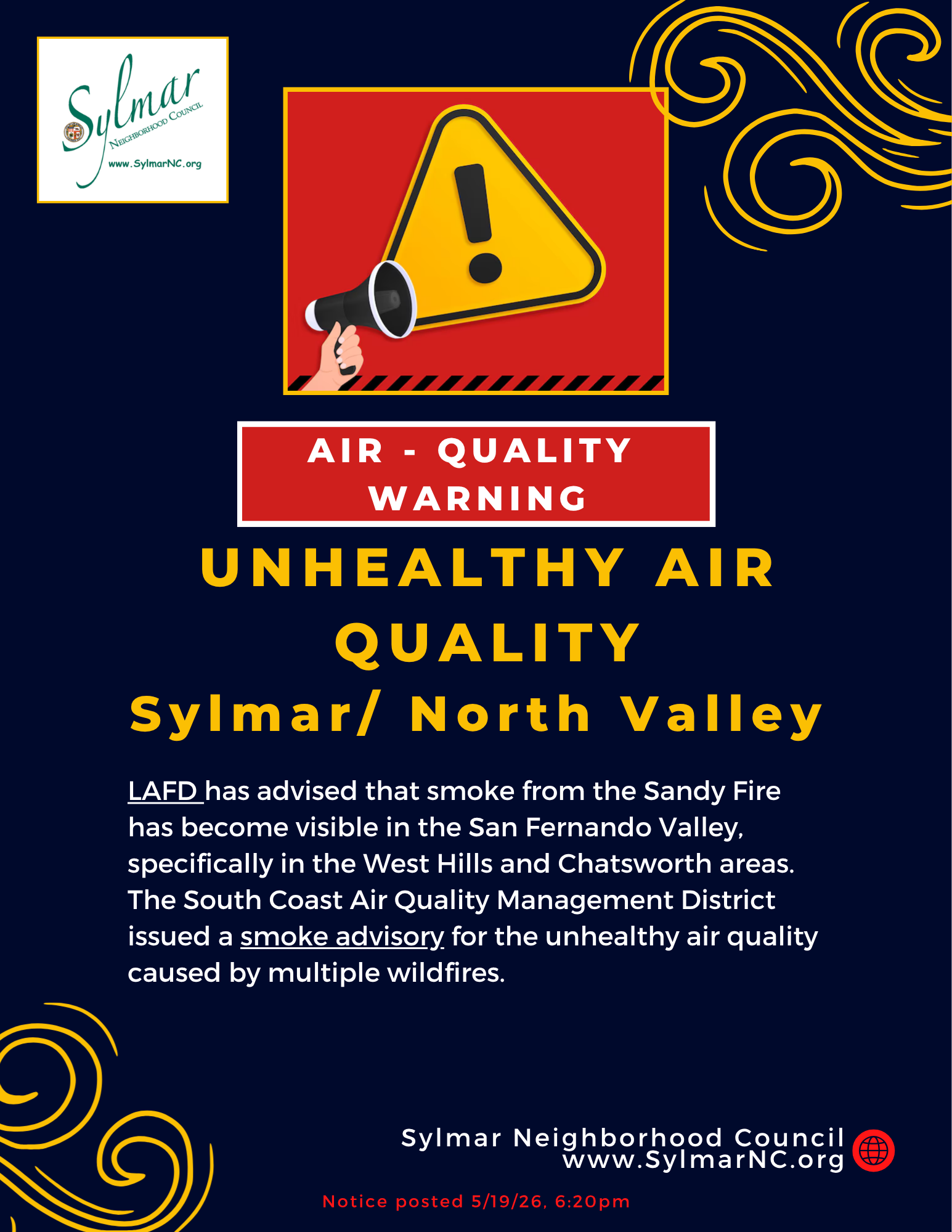 Advisory: Unhealthy Air Quality Declared due to Multiple Wildfires