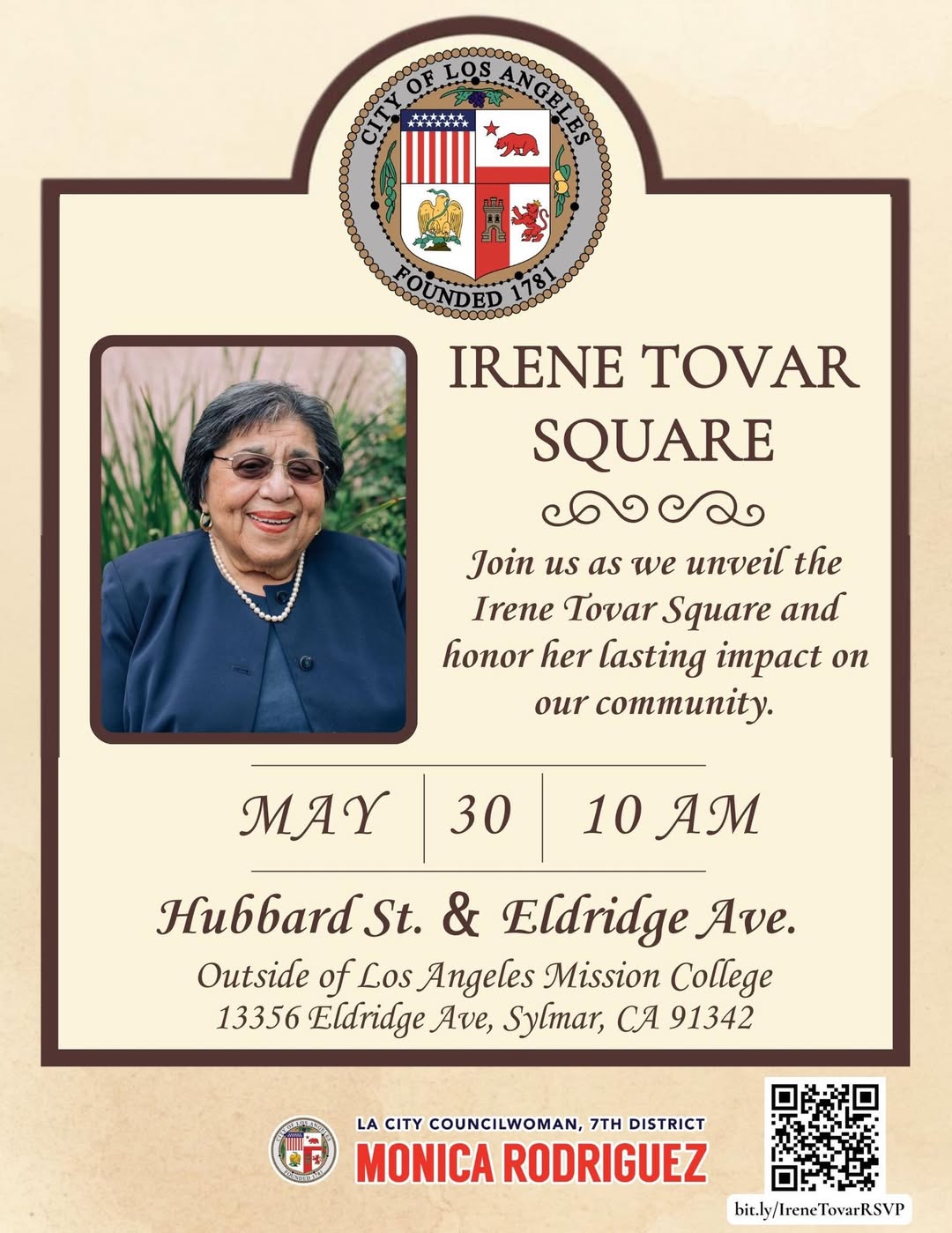 Unveiling Irene Tovar Square - Saturday, May 30th