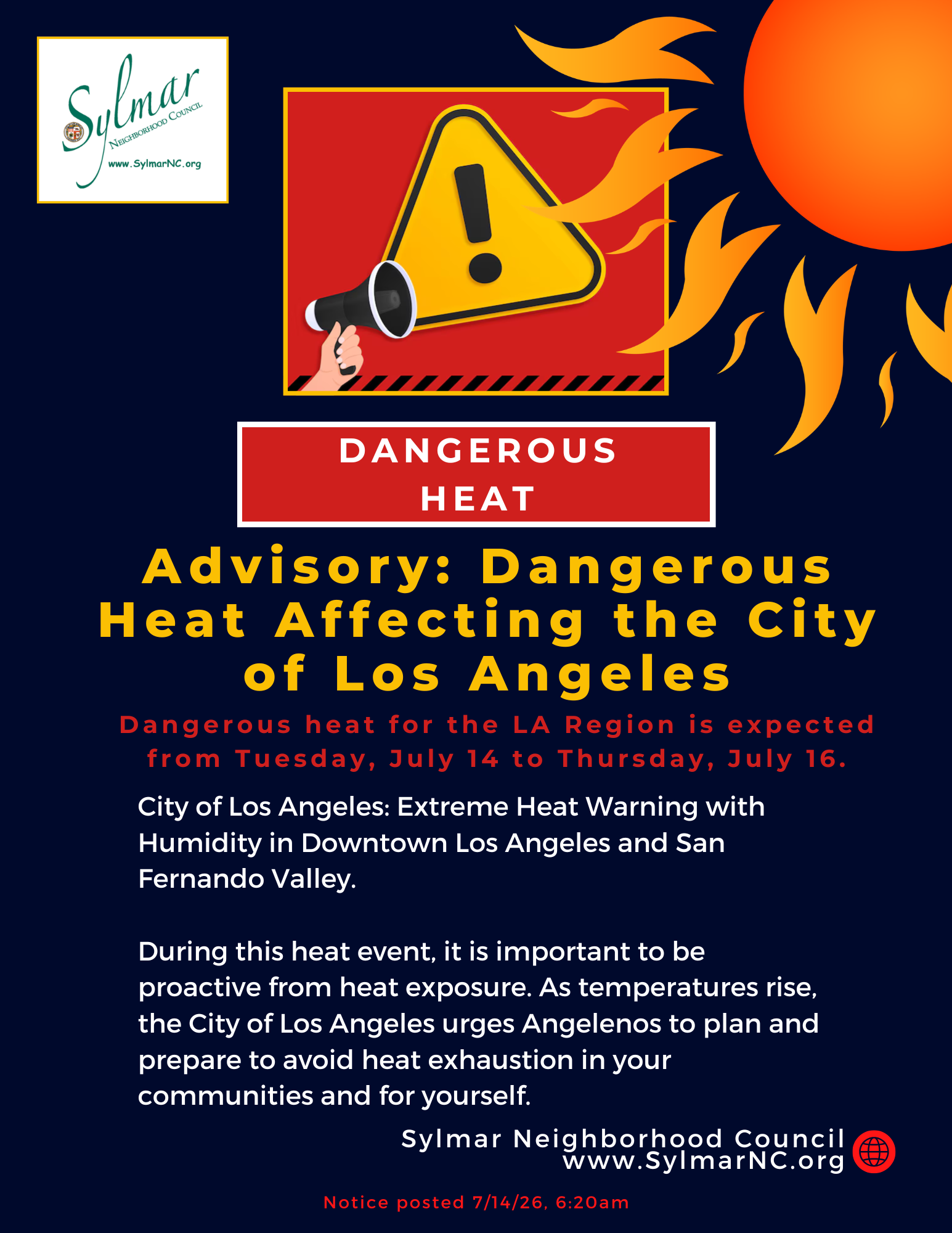 Advisory: Dangerous Heat Affecting the City of Los Angeles