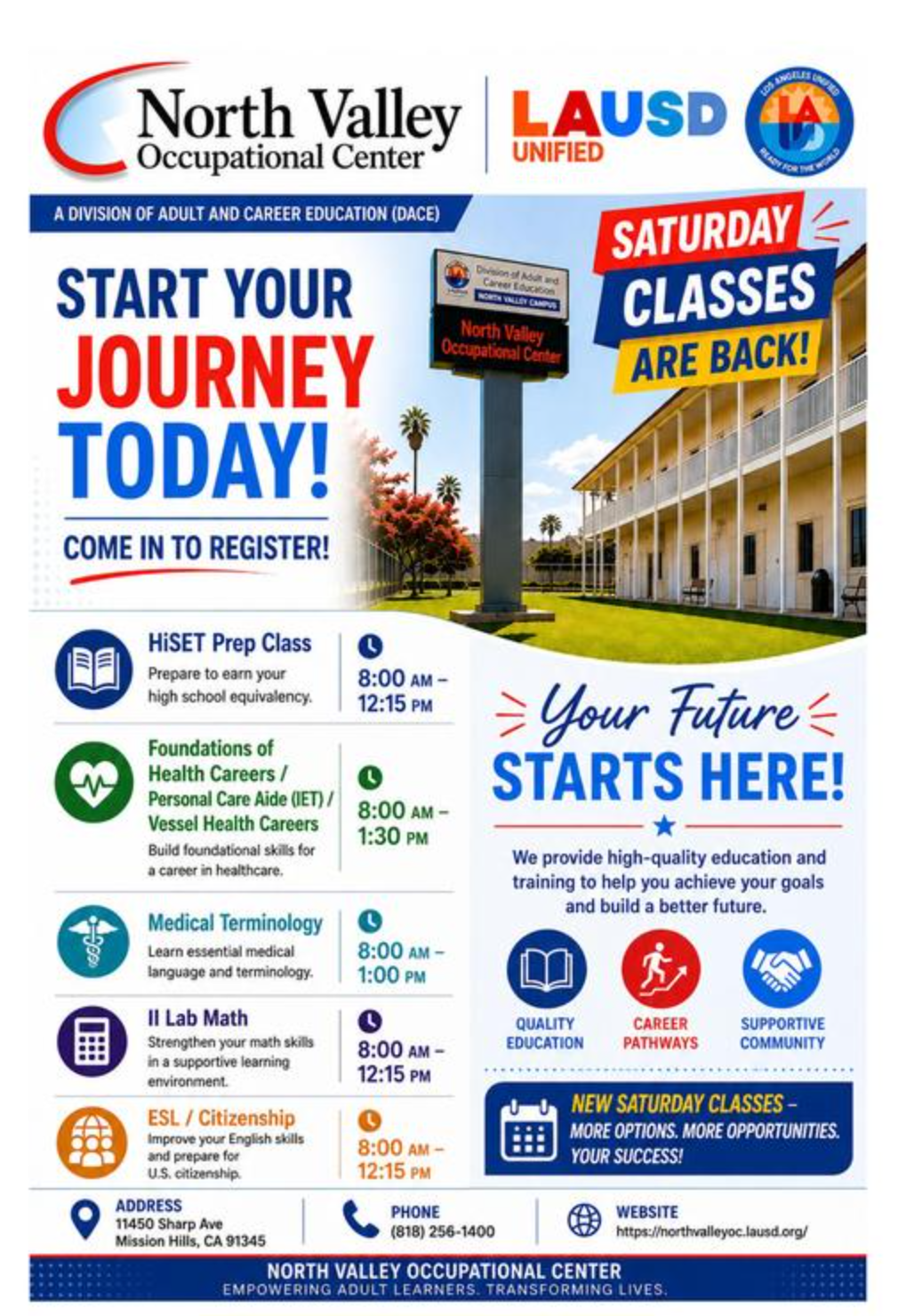 Saturday Classes return to North Valley Occupational Center