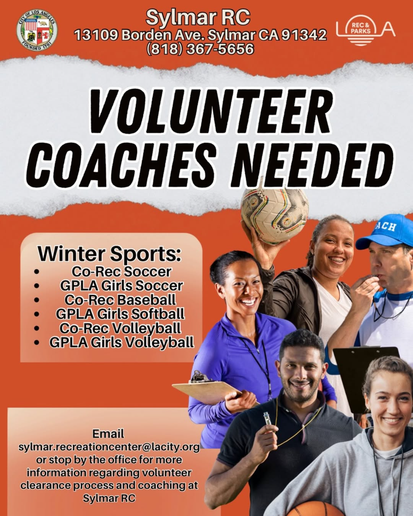 Sylmar Recreation Center is looking for volunteer coaches