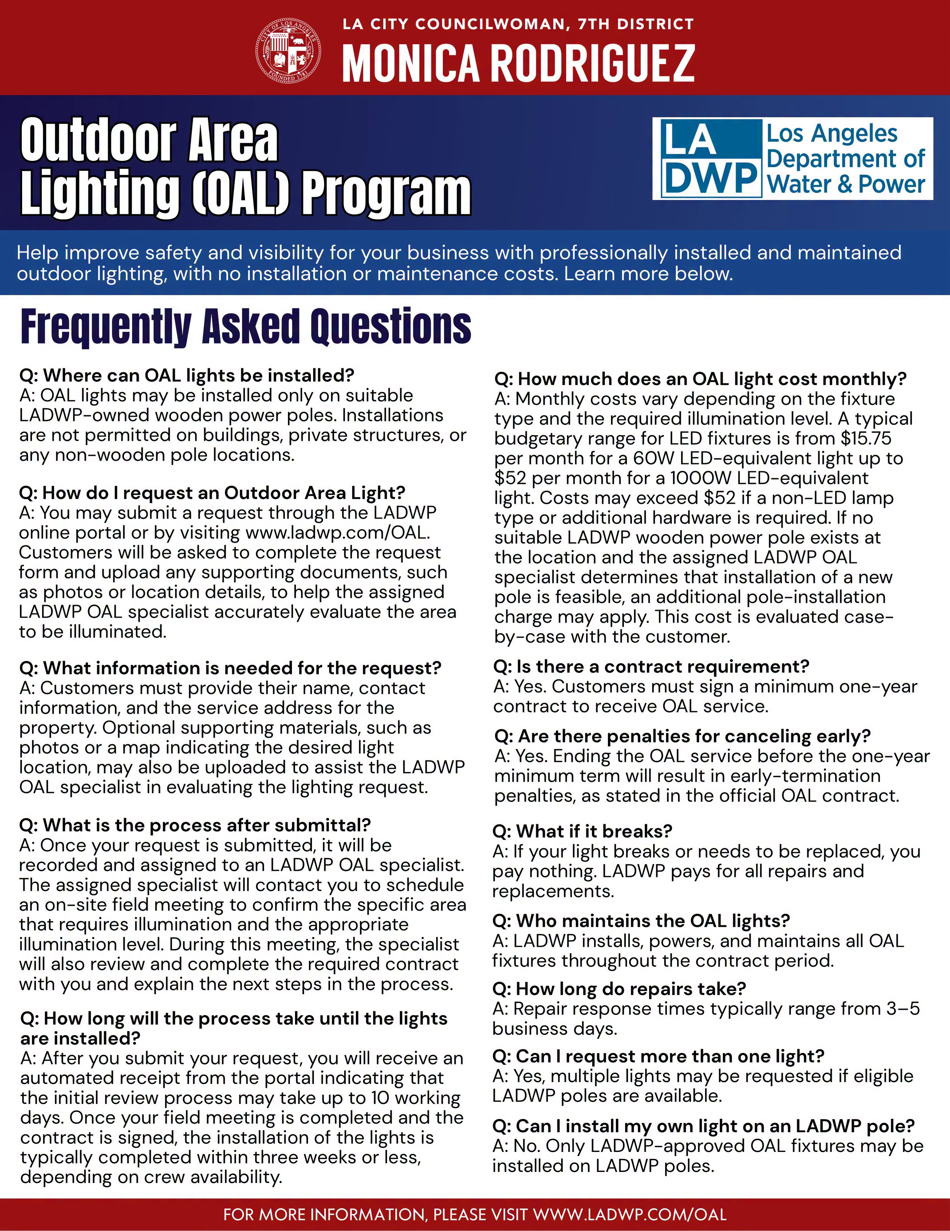 Outdoor Lighting (OAL) Program - Message from Councilwoman Monica Rodriguez