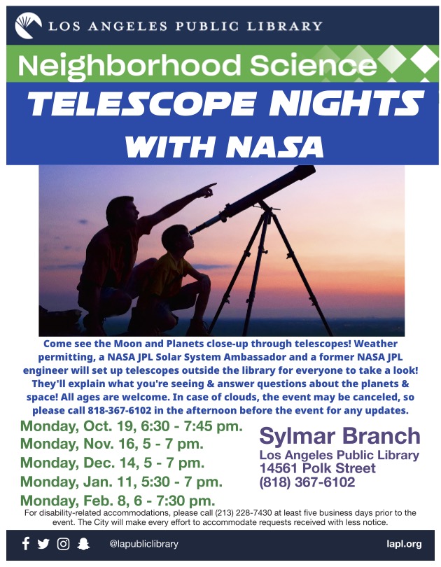 Look to the Stars! This Monday!! Telescope Night - Monday, Oct. 19th
